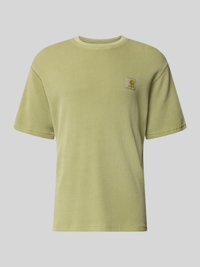 Produktfoto, Herren T-Shirt mit Strukturmuster Modell 'Nelson' von Carhartt Work In Progress aus Reine Baumwolle in zartem Grün, Rundhalsausschnitt, Label-Detail, Relaxed-Fit, Rückenlänge 70 cm in Größe M