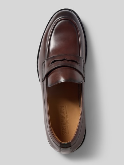 Produktfoto, Loafer aus Rindsnappa mit Gummisohle von Steve Madden in Braun, glatte Oberfläche, abgerundete Spitze, unifarbene Optik
