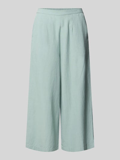Produktfoto, Culotte aus Viskose-Mix mit Leinen-Anteil Modell 'PRISILLA' von Vila, Loose-Fit, elastischer Bund, französische Eingrifftaschen, hellgrüne Farbe, glatte Textur, Bundweite 35 cm, Innenbeinlänge 58 cm, Damen Culotte