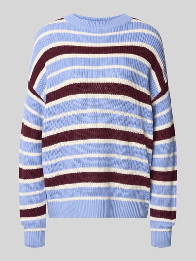 Produktfoto, Relaxed Fit Pullover aus Baumwoll-Mix Modell 'Maysa' von NOISY MAY®, Strick-Optik, gestreift in Blau, Weiß, Bordeaux, Damen Pullover