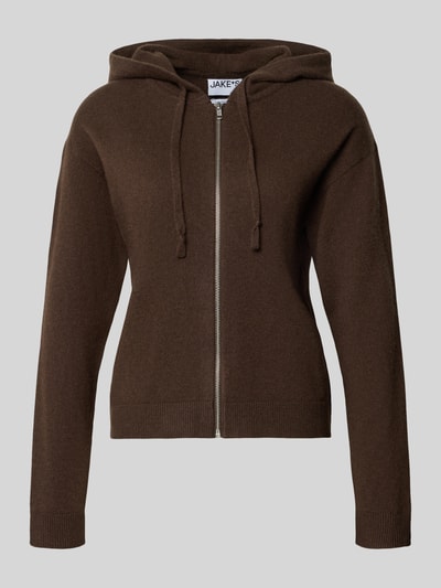 Produktfoto, braune Regular Fit Strickjacke aus reinem Kaschmir von Jake*s Casual, feine Stricktextur, schlichte Optik
