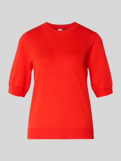 Produktfoto, Strickshirt aus Viskose-Mix mit Rundhalsausschnitt Modell 'LENA' von YAS, rot, körpernaher Schnitt, gerippte Abschlüsse, 1/2-Arm