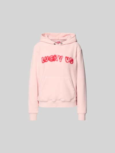 Produktfoto, Oversized Hoodie aus reiner Baumwolle von Kenzo in Rosa mit Statement-Print, Känguru-Tasche, elastischen Abschlüssen, Damenmode