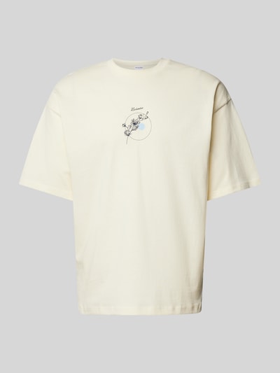 SELECTED HOMME T-shirt o kroju oversized z nadrukiem z logo Złamany biały 2