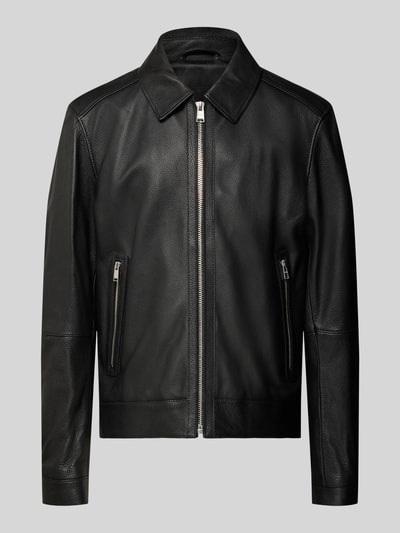 Produktfoto, Regular Fit Lederjacke aus echtem Lammleder Modell 'MAPSON4' von BOSS, Optik: Unifarben, genarbtes Glattleder, Reißverschluss, Umlegekragen, seitliche Reißverschlusstaschen, Innentasche, Material: echtes Lammleder