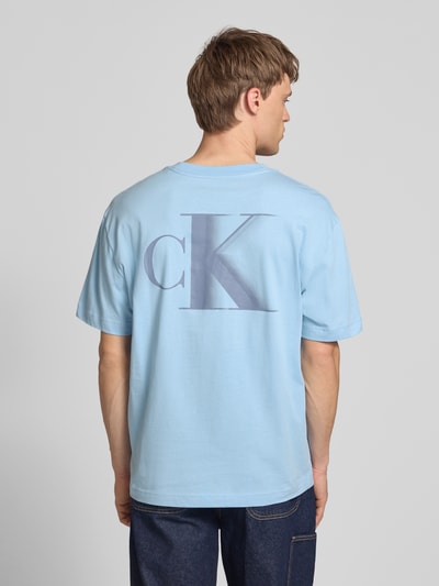 Calvin Klein Jeans T-shirt met labelprint en ronde hals Lichtblauw - 5