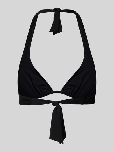 Produktfoto, Bikini-Oberteil mit rückseitiger Schnürung von WATERCULT, schwarzer Material-Mix mit Stretch-Anteil, körpernahe Passform, Neckholder