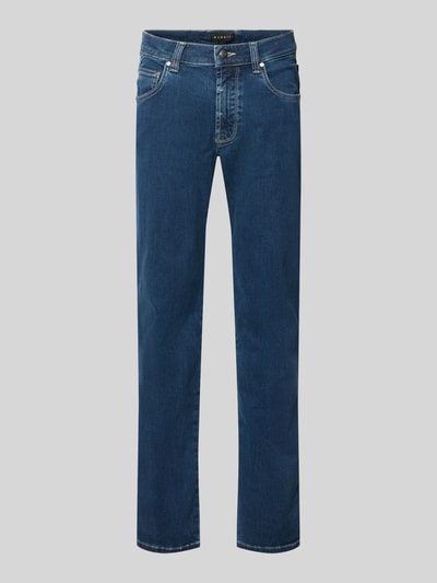Produktfoto, Regular Fit Jeans im 5-Pocket-Design von bugatti in Blau, Baumwoll-Mix, sichtbarer Knopf- und Reißverschluss, glatte Textur