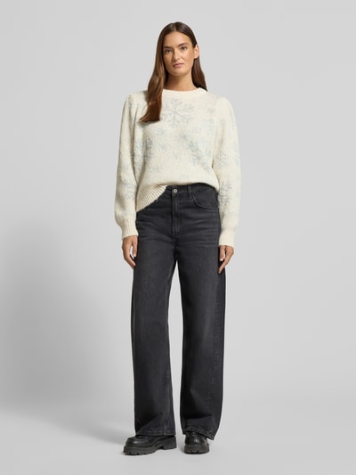 Vero Moda Regular Fit Weihnachtspullover mit Allover-Muster Modell 'NEWSNOWFROST' Ecru 1