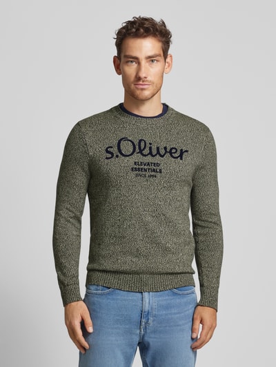 s.Oliver RED LABEL Sweter z dzianiny o kroju regular fit z logo Zielony 4