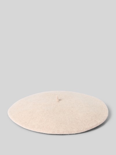 Productfoto, Béret aus reiner Wolle van Loevenich, effen design in lichtbeige, Punt, damesaccessoire, zachte woltextuur