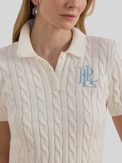 Lauren Ralph Lauren Regular Fit Strick Poloshirt mit Label Stitching Weiss 3