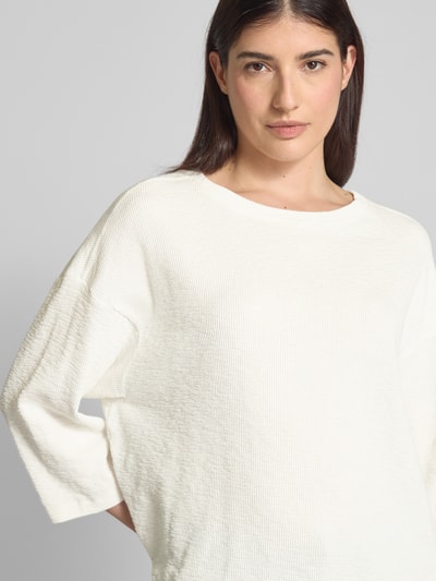 American Vintage Bluzka z długim rękawem i prążkowanym, okrągłym dekoltem model ‘YRUKI’ Biały 3