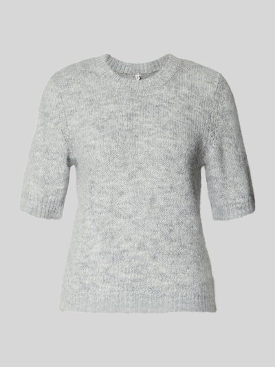 Produktfoto, Regular Fit gebreide pullover met wol, model 'STARLA' van ONLY, effen mêlee look, ronde hals, korte mouw, geribde zoom, materiaalmix