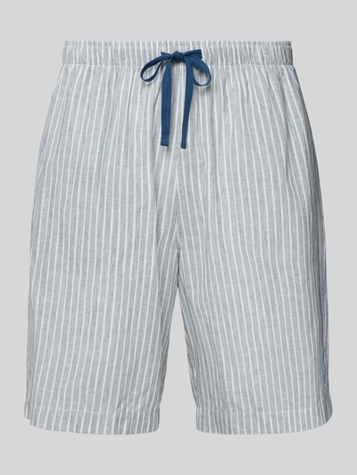 Produktfoto, hellgraue Relaxed Fit Pyjama-Shorts mit Leinen-Anteil von Schiesser, vertikale Streifen, Baumwoll-Mix, elastischer Bund, Tunnelzug