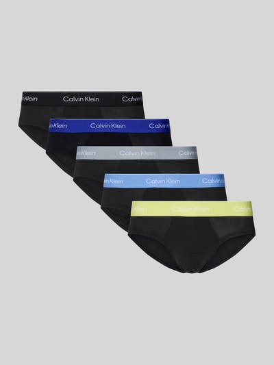 Produktfoto, Slip aus Baumwoll-Mix im 5er-Pack von Calvin Klein Underwear für Herren, eng anliegende Passform, elastischer Logo-Bund in Schwarz mit farbigen Bündchen