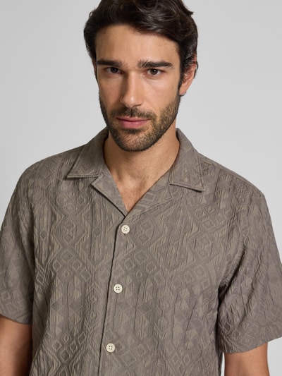 Lindbergh Regular fit overhemd met korte mouwen van viscosemix met structuurmotief Kaki - 3