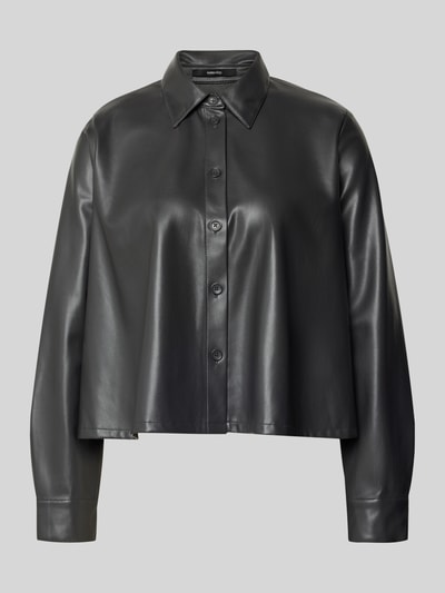 Produktfoto, Relaxed Fit Hemdjacke w stylu skóry model 'Zeather' od Someday, czarny kolor, kołnierz wykładany, zapięcie na guziki, długość tyłu w rozmiarze 36: 52 cm, szerokość ramion w rozmiarze 36: 40 cm, szerokość klatki piersiowej w rozmiarze 36: 65 cm, długość rękawa w rozmiarze 36: 63 cm
