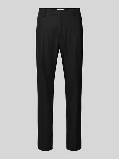 Produktfoto, schwarze Anzughose mit Bügelfalten, Modell 'AJEND' von Drykorn, Regular-Fit, Material-Mix mit Woll-Anteil, glatte Textur