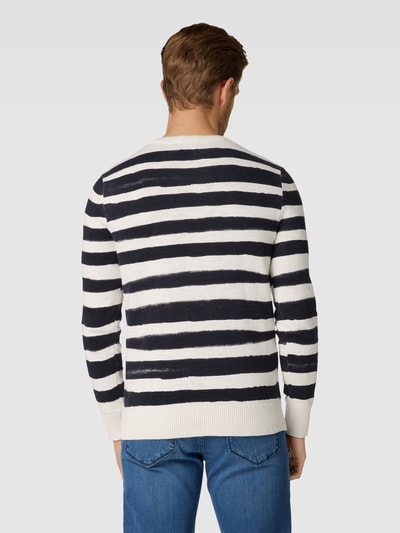 Tom Tailor Gebreide pullover met streepmotief, model 'printed stripe knitter' Marineblauw - 5