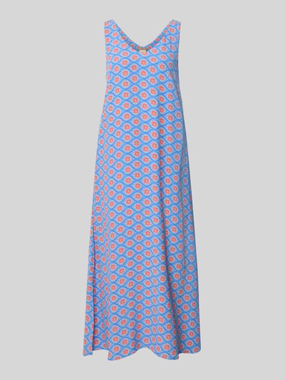 Produktfoto, Midikleid aus Viskose mit V-Ausschnitt von Smith and Soul, Allover-Look in Blau und Orange, A-Linie, glatte Textur, Rückenlänge 35 cm, Brustweite 34 cm, für Damen