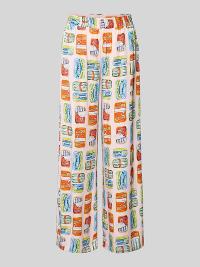 Produktfoto, Relaxed Fit Stoffhose aus reiner Viskose von Milano Italy mit buntem Dosenmuster, Elastischer Bund mit Smok-Detail, Eingrifftaschen, Bundweite 36 cm, Innenbeinlänge 80 cm, Damen Stoffhose, glatte, leichte Textur