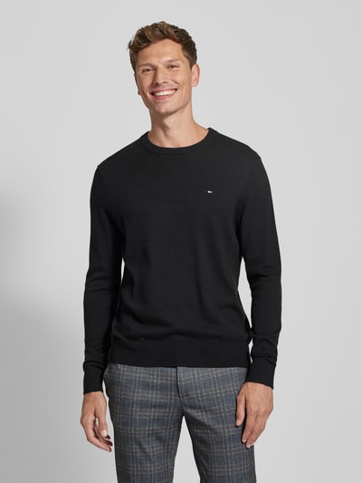 Tommy Hilfiger Strickpullover mit Logo-Stitching Modell 'PIMA' Black 4