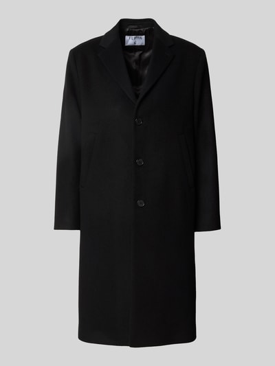 Produktfoto, Mantel aus Leinen-Mix van Filippa K in zwart, recht model, knoopsluiting, reverskraag, met lange mouwen, linnenmix, ruglengte maat 50 74 cm, schouderbreedte maat 50 46 cm, mouwlengte maat 50 66 cm
