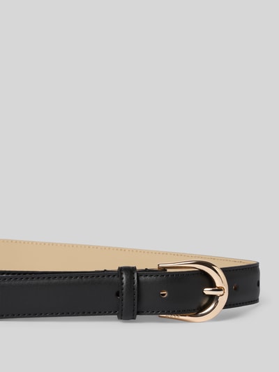 Productfoto, zwarte riem van rundleer met goudkleurige gesp, gladde textuur, Gürtel aus echtem Rindsleder Modell 'Carol-St-G_Sz25' van BOSS, Dames riem