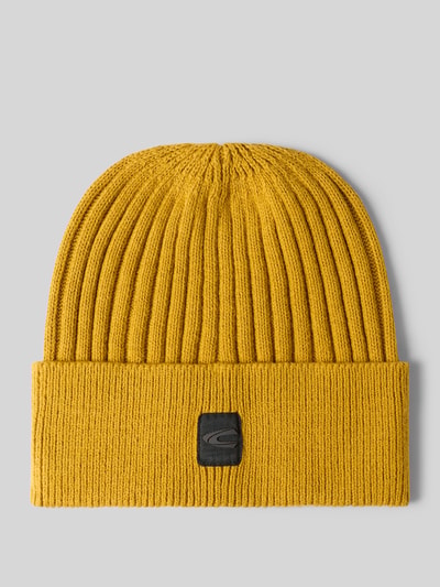 Produktfoto, Mütze aus Baumwoll-Mix mit Woll-Anteil von camel active, gelb, Strick-Optik, breiter Umschlag, Label-Patch, Herren Accessoire