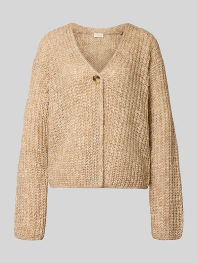 Produktfoto, Oversized Strickjacke mit Woll-Anteil von Milano Italy in Beige, Material-Mix mit Knopfverschluss, grobe Strickstruktur, Damen Strickjacke