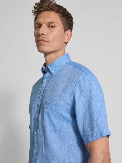 Fynch-Hatton Regular fit vrijetijdsoverhemd van een mix van linnen en katoen Koningsblauw - 3