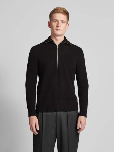 Drykorn Gebreide pullover met korte ritssluiting, model 'MANUELO' Zwart - 4