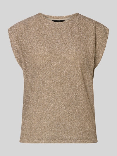 Produktfoto, Tanktop mit Rundhalsausschnitt von Zero in Gold-Optik, schimmernde Textur, Regular Fit, Material-Mix mit Metall-Anteil.