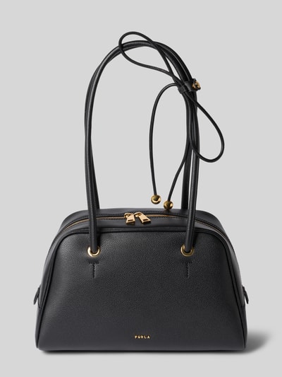 Productfoto, Shoulder Bag aus echt leer Model 'POPPY' van FURLA in zwart met structuurpatroon, Hoofdvak met ritssluiting, smalle schouderband, Labelapplicatie in metallic, binnenvak, Breedte maat 1: 30 cm, Lengte maat 1: 20 cm, Diepte maat 1: 66 cm, bandlengte: 16 cm