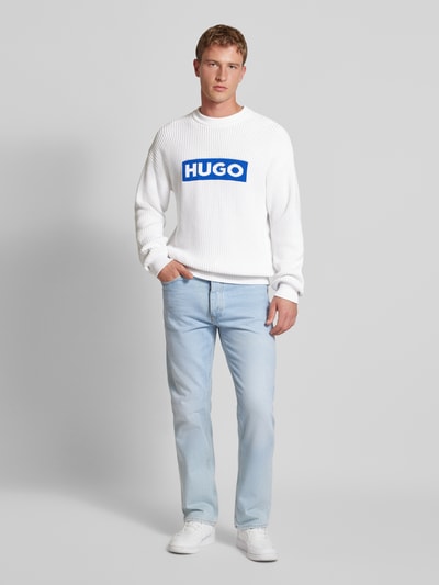 Hugo Blue Strickpullover mit Logo-Stitching Modell 'Seylo' Weiss 1
