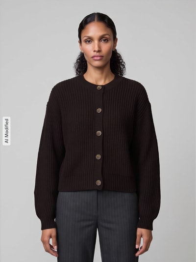 VERO MODA Loose fit gebreid jack met enkelrijige knoopsluiting model 'LEA' Zwart - 4