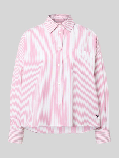 Produktfoto, Oversized Hemdbluse aus reiner Baumwolle Modell 'AUREO' von Weekend Max Mara, różowo-białe paski, logo, długi rękaw, krój oversize