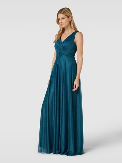 TROYDEN COLLECTION Abendkleid mit Taillenband in schimmerndem Look Petrol 1