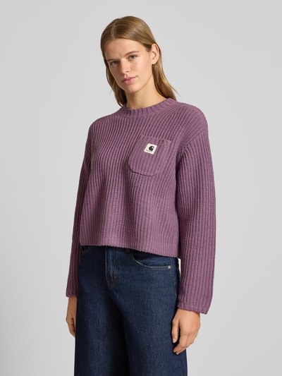 Carhartt Work In Progress Sweter krótki z dzianiny z kieszenią na piersi Śliwkowy 4