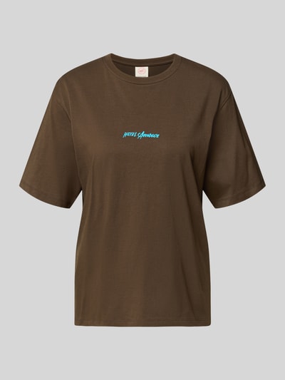 Selected krój regular fit t-shirt z czystej bawełny model 'VIGGA' Ciemnobrązowy 2