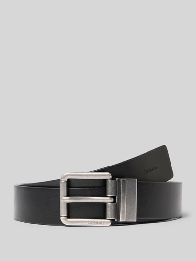 Productfoto, Gürtel aus echtem Büffelleder van CK Calvin Klein in zwarte leerlook met doornsluiting, label in reliëf, glad leer, dubbellaags, heren
