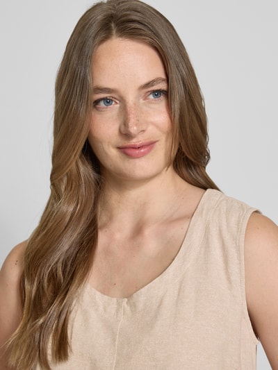 FREE/QUENT Knielange linnen jurk met ronde hals, model 'LAVA' Zand gemêleerd - 3