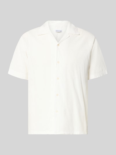Produktfoto, Regular Fit Freizeithemd aus Baumwoll-Leinen-Mix von Jack & Jones in Weiß, Modell BREEZE mit Reverskragen und Knopfleiste.