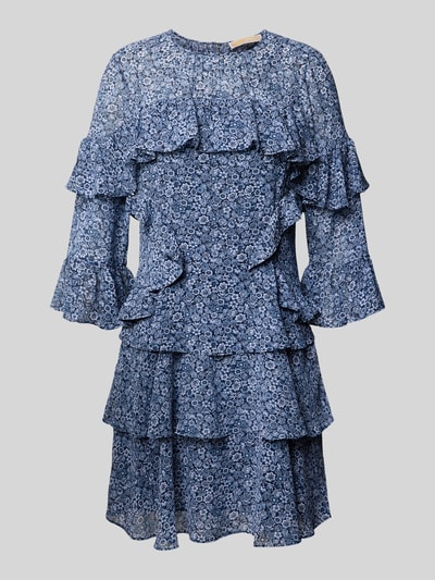 Produktfoto, Minikleid mit Volants von MICHAEL Michael Kors in A-Linie, blau gemustert, mit Rundhalsausschnitt und Volants, Allover-Look, texturierte Stoffoberfläche