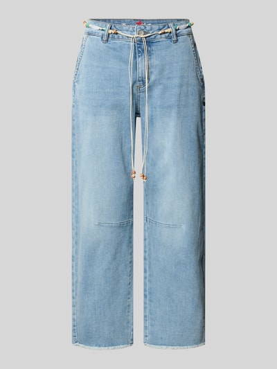 Produktfoto, Barrel Fit Jeans mit Bindegürtel von Buena Vista im hellblauen Baumwoll-Mix mit Stretch-Anteil, Eingrifftaschen, Damen, Bundweite 39 cm, Innenbeinlänge 69 cm, glatte Struktur