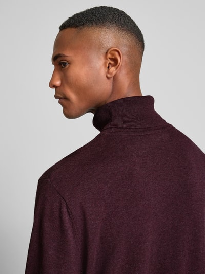 Tom Tailor Regular Fit Rollkragenpullover aus reiner Baumwolle mit Logo-Stitching Bordeaux 3