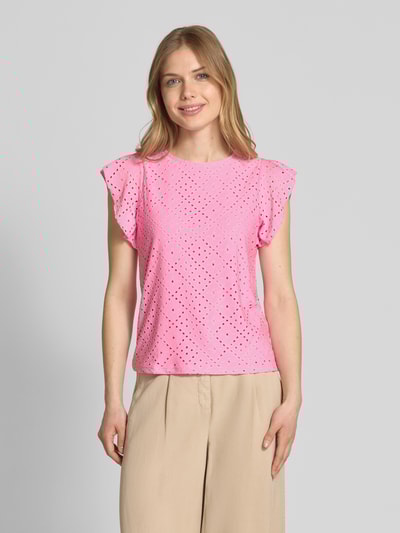 Vero Moda Regular Fit T-Shirt mit Lochstickmuster Muster 'TASSA' Rosa 4