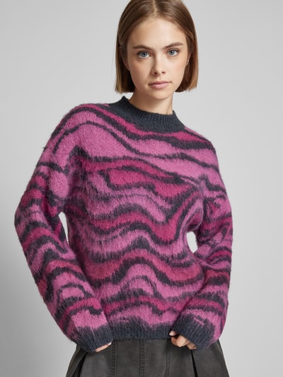 Pieces Comfort fit gebreide pullover met wol en all-over motief, model 'NOELA' Fuchsia - 3