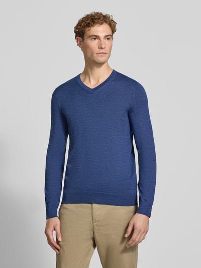 Christian Berg Men Strickpullover aus Woll-Mix mit V-Ausschnitt Jeansblau Melange 4